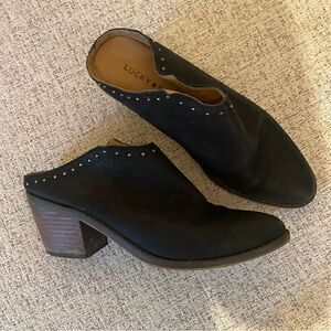 Lucky Brand black suede clog heels with studs size 8